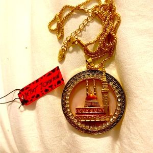 Betsey Johnson Castle Pendant on Gold Necklace